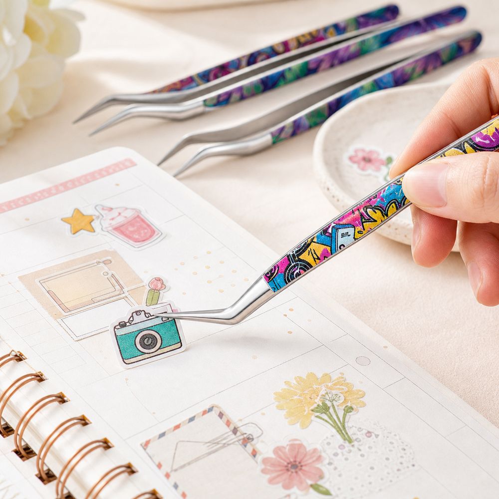 Metal Curved Stickers Tweezers - Lash Mapping Sticker review and price